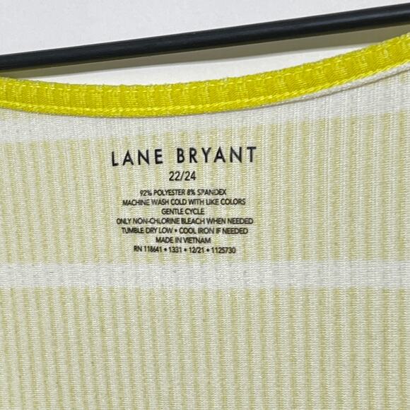 Lane Bryant Shirt Womens 22/24 Yellow White Short Sleeve Ribbed Knit Sweetheart - Picture 5 of 8